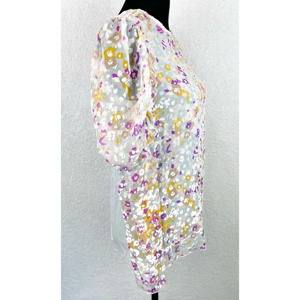 SEE BY CHLOÉ • Multi Floral Velvet Burnout Ruffle Long Sleeve Silk Blouse, 2 - Picture 7 of 16